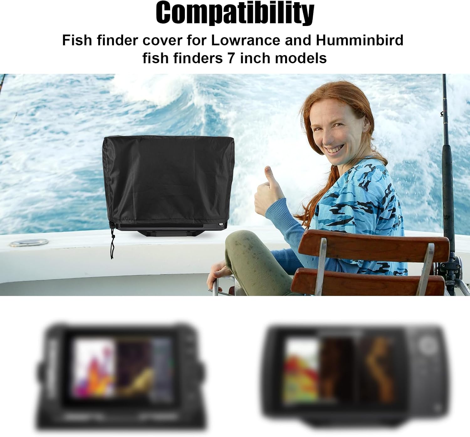 Fish Finder Cover for Lowrance & Humminbird 7 Inch Devices, 11.8x7.9x5.5 Inch Oxford Fabric Depth Finder Cover with Silver Coating & Drawstring Waterproof Protection for Screen and Devices