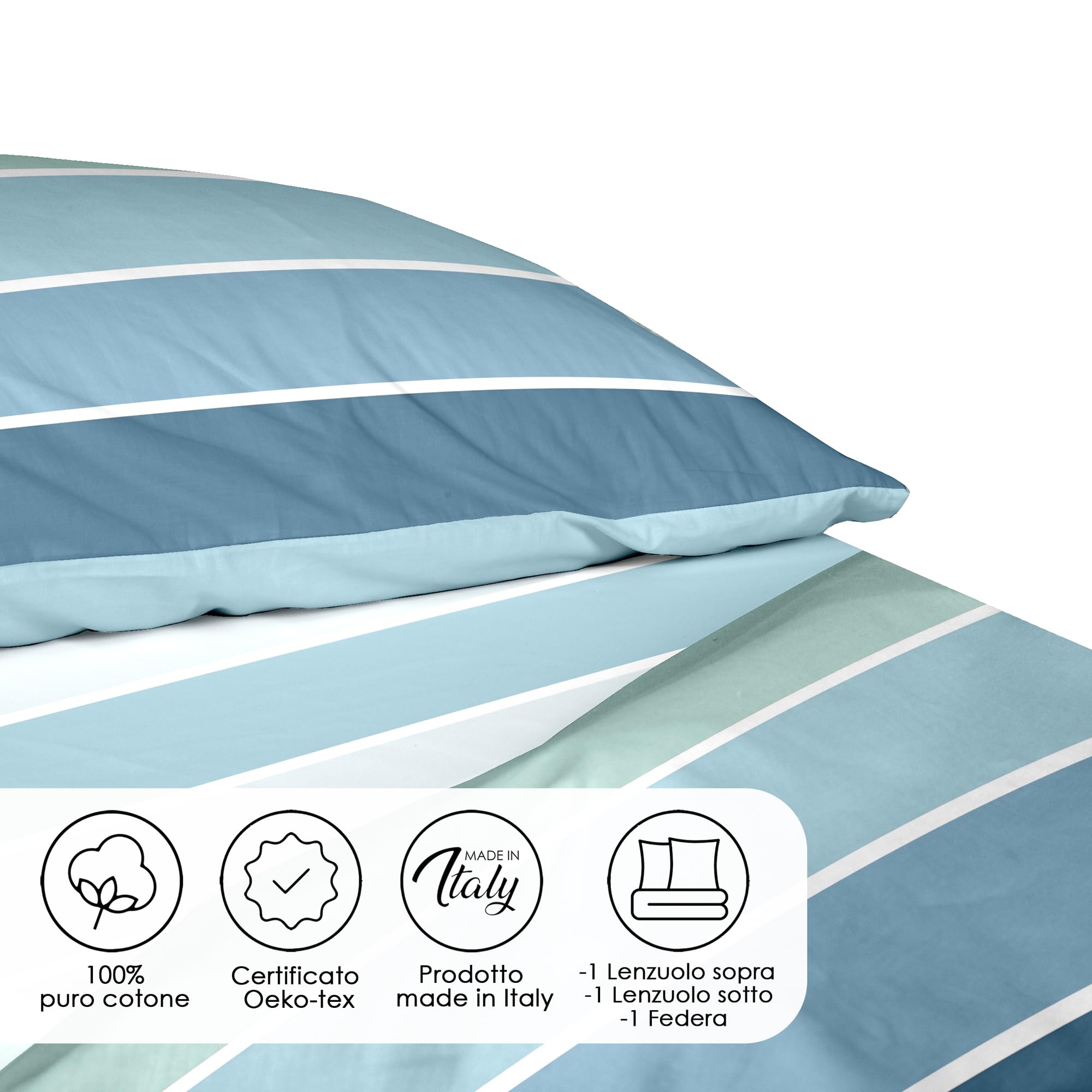 Ruggeri - Set Lenzuola - Singolo - Made in Italy - 100% Puro Cotone - Collezione Essential (Righe)