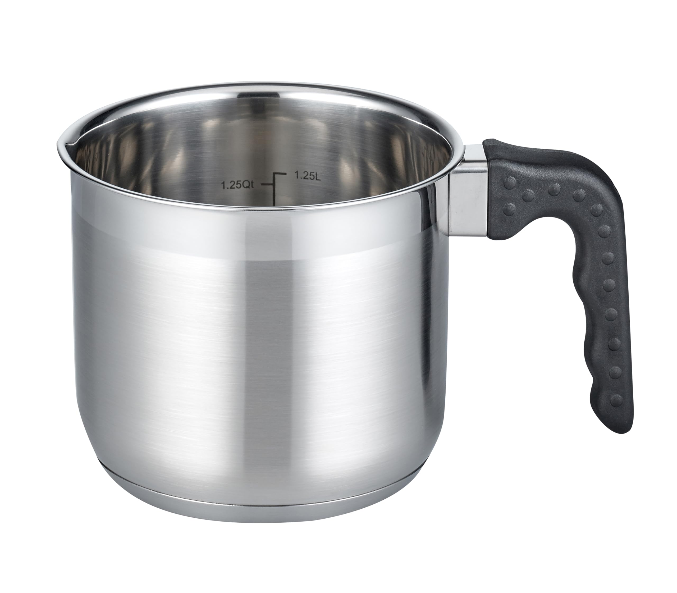 ELO Tourmaline Series 12814 - Padella per latte con estensione in acciaio INOX satinato, manico in plastica antiscivolo, con scala di litri e sistema di erogazione dell'olio, 14 cm