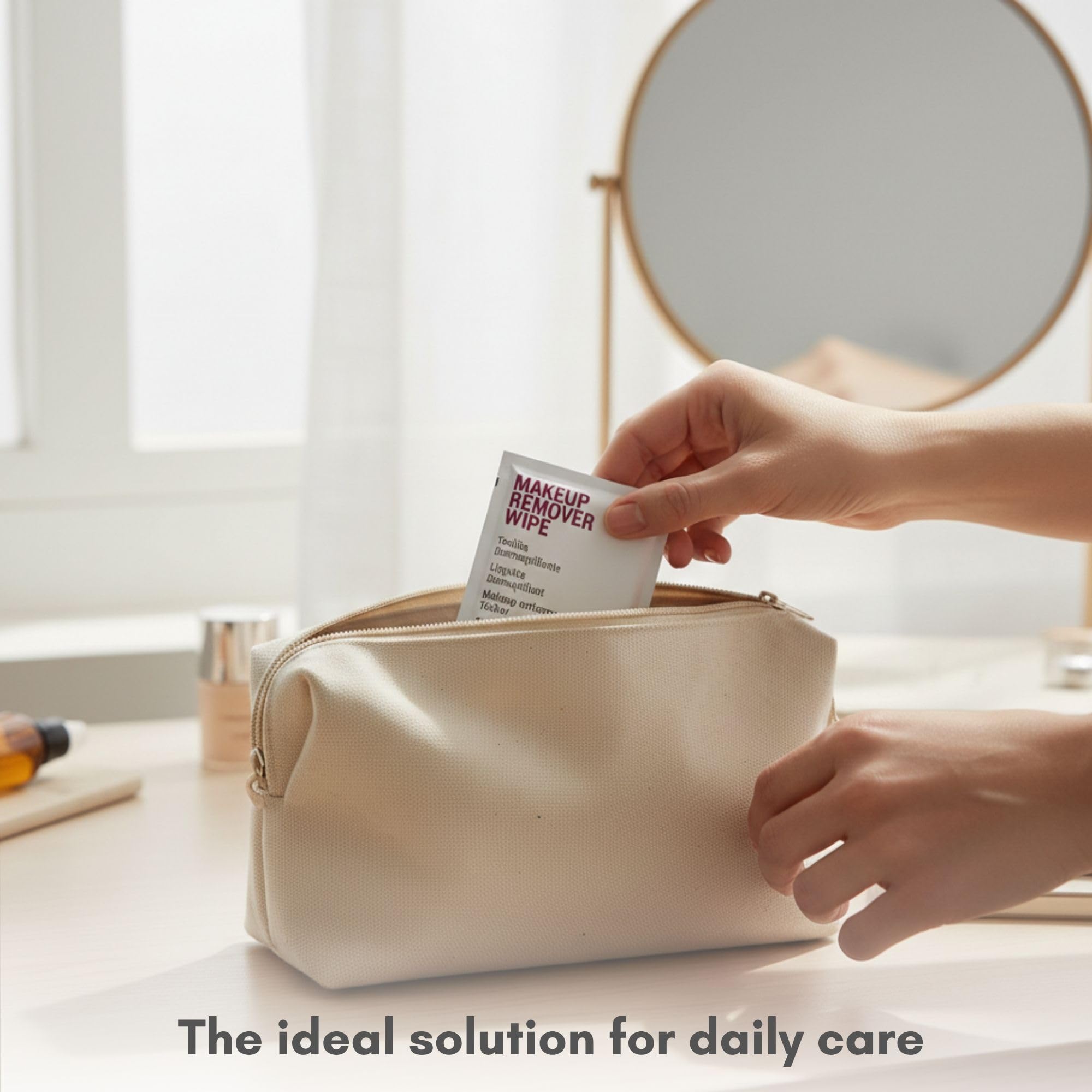 50 Sobres Toallita Desmaquillante – Makeup Remover Wipe monodosis, limpieza facial, formato viaje, amenities baño, kit bienvenida, pack hotel, reposición rápida