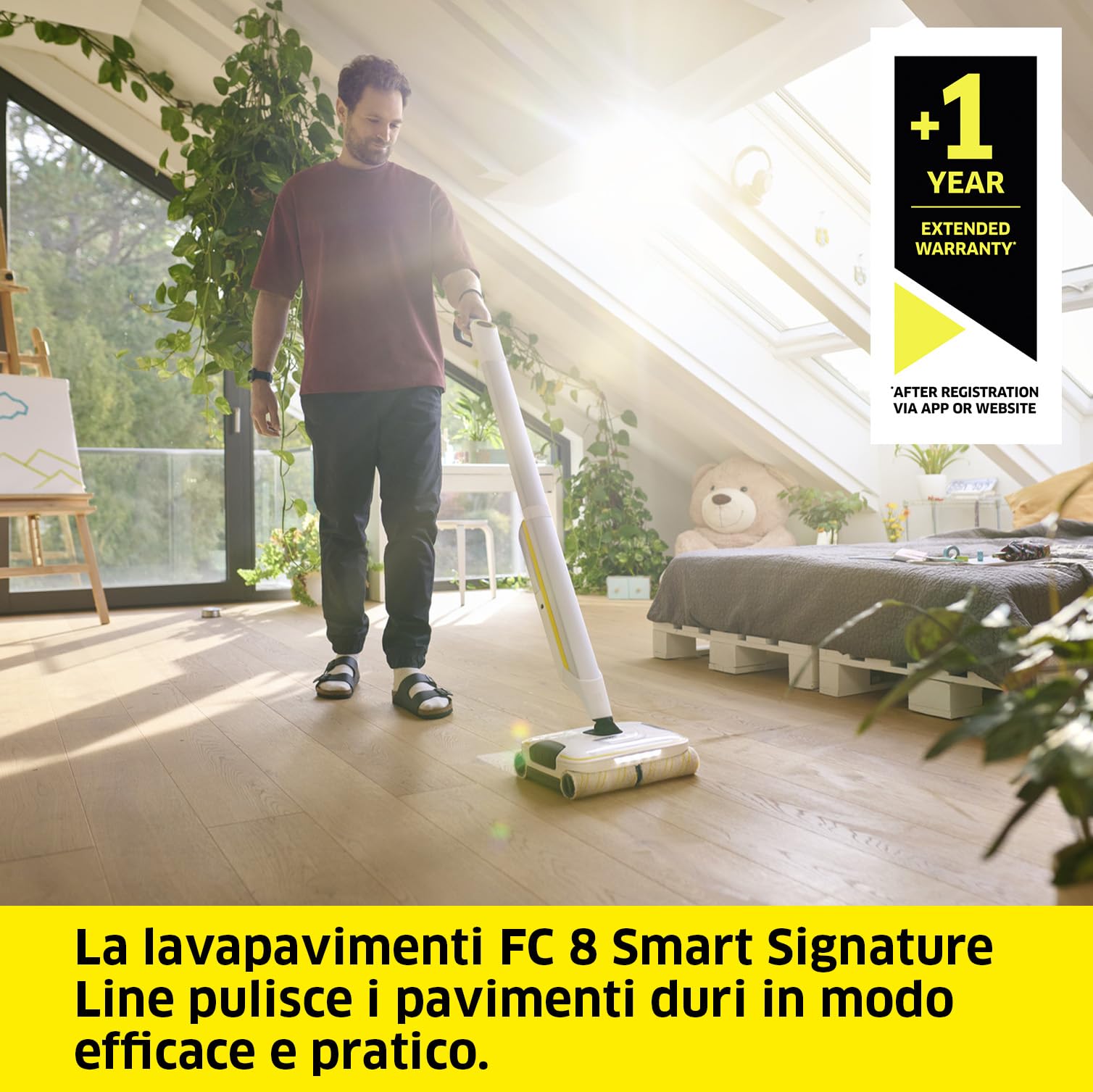 KÄRCHER Lavapavimenti FC 8 Smart Signature Line, Cordless, Lavapavimenti a batteria con 4 rulli rotanti in microfibra montati, App, 60 min autonomia, Pet friendly, Aspira e Lava in una sola passata.