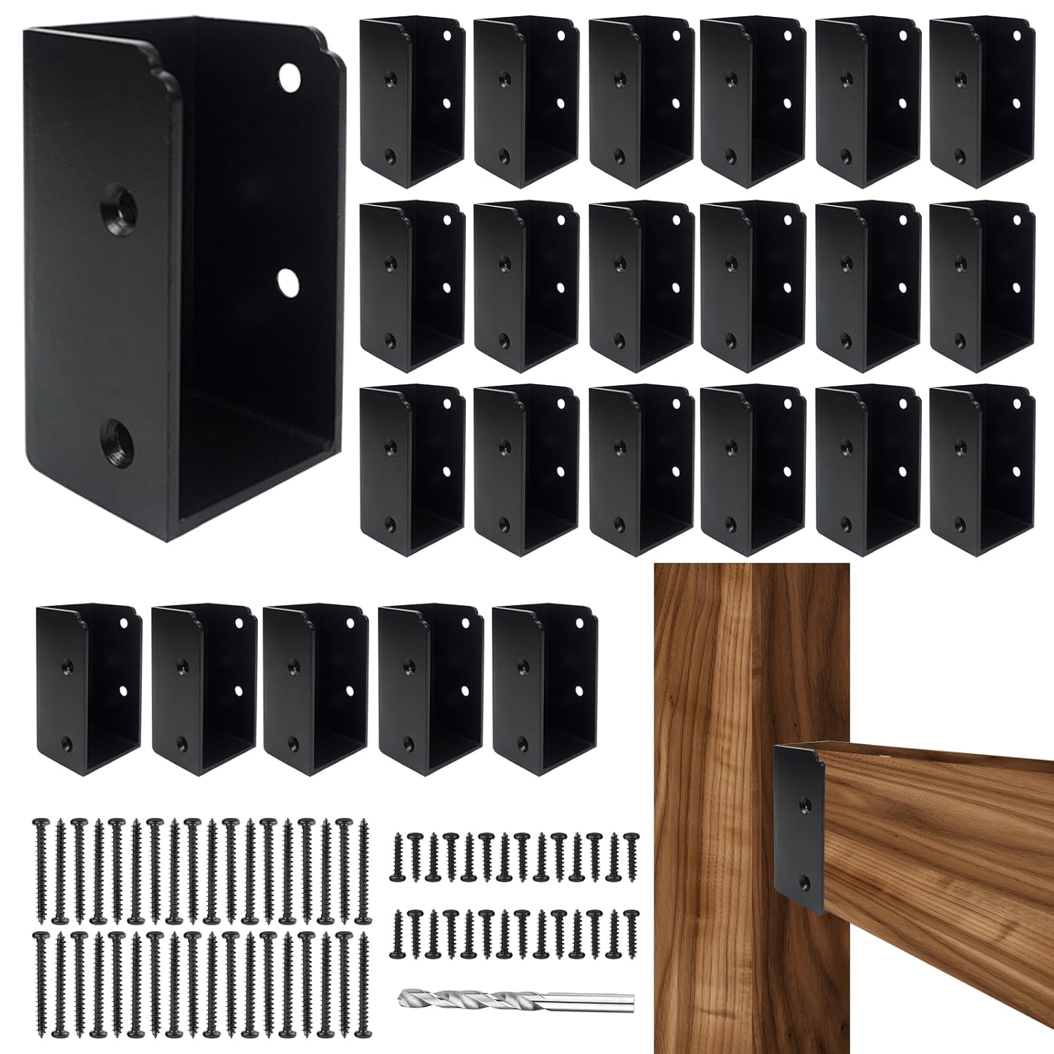 24Pcs Deck Railing Brackets Connectors,Heavy Duty Steel 1.2 inch Thickness Concealed Brackets for 2"x4" (Actual 1.5"x3.5") Wood Posts for Deck Railing、Fence、Porch、Garden Pergola