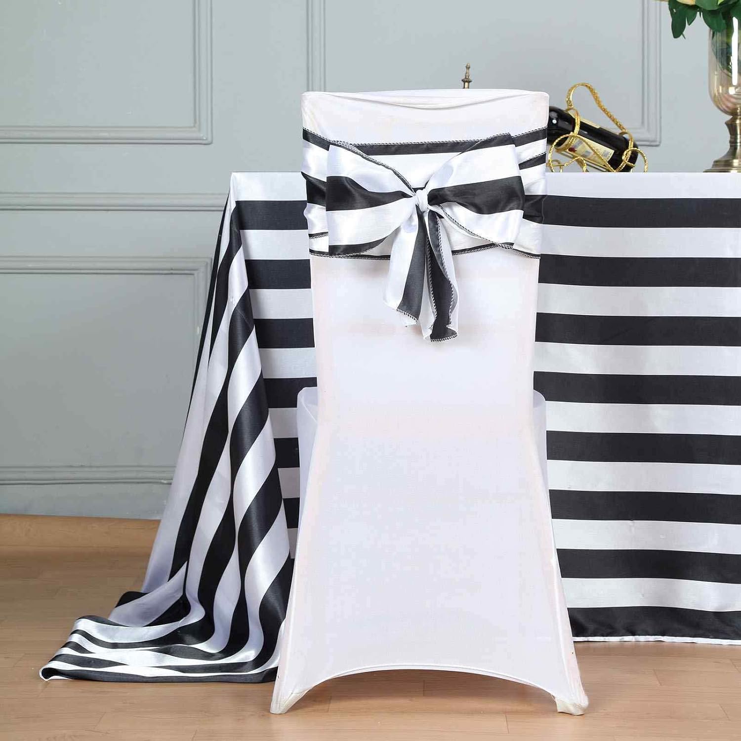 Balsa Circle 50 pcs Black White Satin Stripe Chair Sashes - Wedding Party Ceremony Reception Decorations Cheap Supplies Wholesale