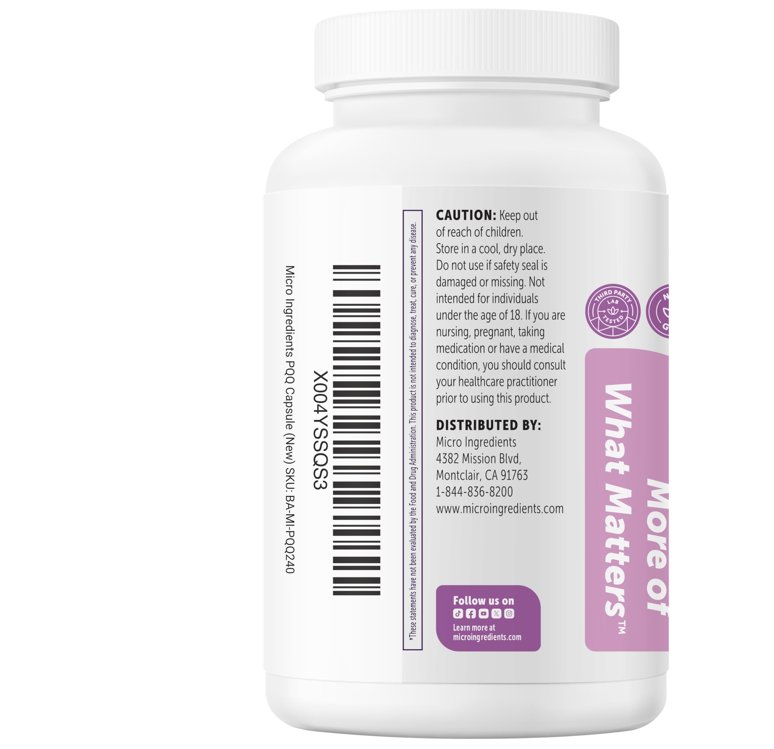 Micro Ingredients PQQ 40 mg Per Serving, 240 Vegetarian Capsules — Amazon image 9