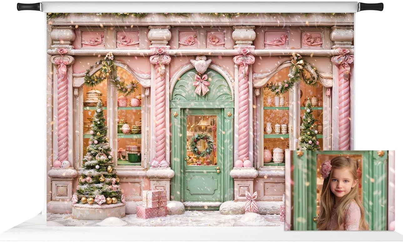 Amazon.com : Kate Christmas Pink Store Backdrop for Photography Winter ...