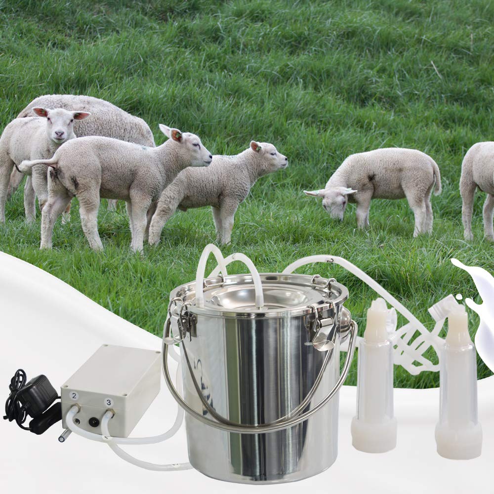 Bewinner Ziegen Melkmaschine - 7L Portable Plug in pulsierende Vakuumpumpe Ziegenmelkmaschine, 304 Edelstahl Eimer Herr Melker mit Auto Stop Check Ventil (EU-Stecker)