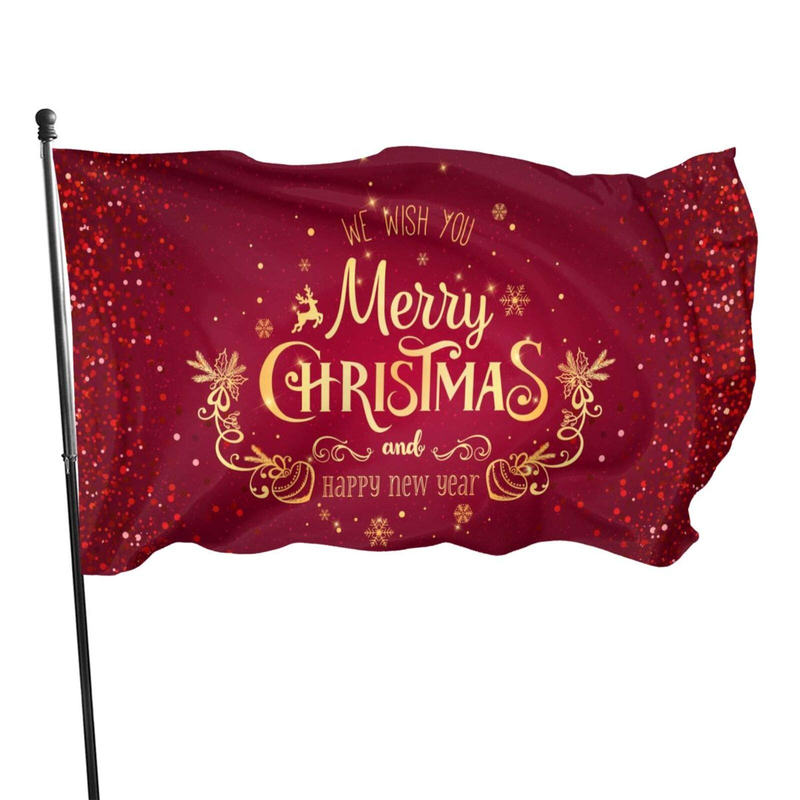 Flag 3x5FT,Merry Christmas Red Winter Happy New Year Flag,Polyester Banner with Grommets,Garden Yard House Flags Indoor and Outdoor