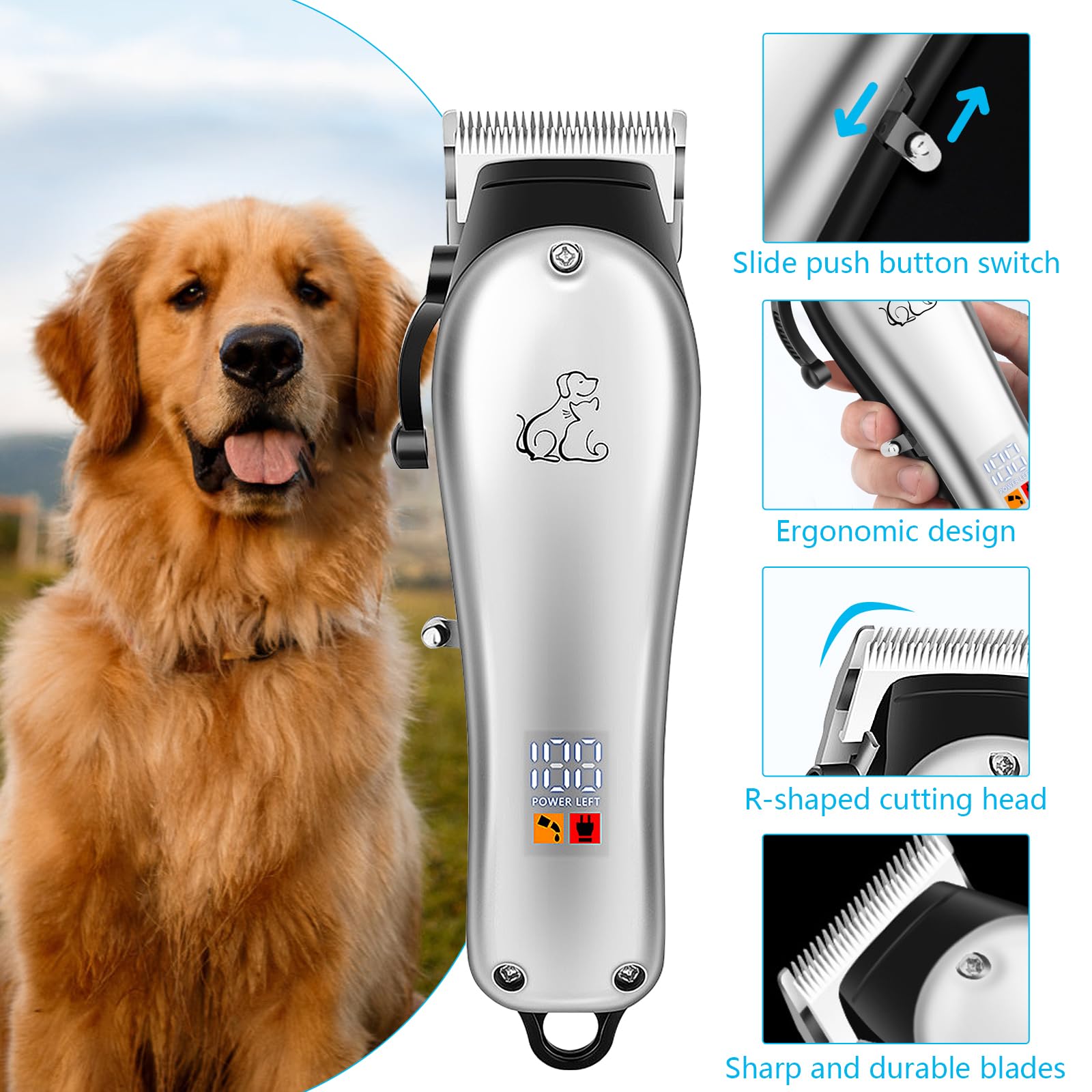 HyAdierTech Tosatrice per Cani Professionale, Professionale Toelettatura Tosatore per Cani, Impermeabile Rasoio per Cani con Potente Motore, Acciaio inossidabile Macchinetta Tosa Cani per Toelettatura