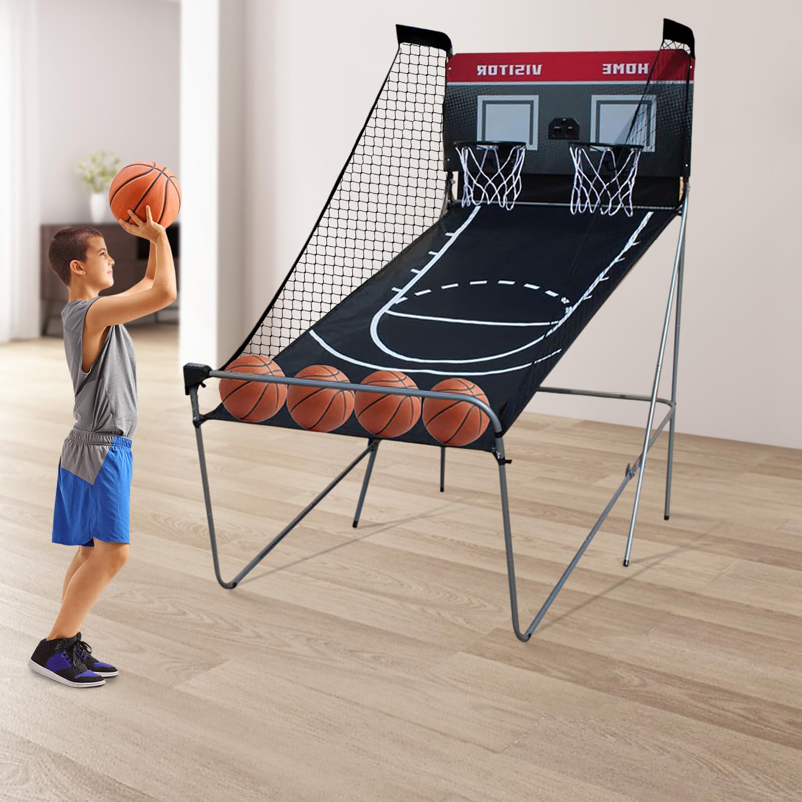 Canasta de baloncesto electrónica con contador de puntuación | Arcade Máquina de baloncesto para niños y adultos | Juego de interior con 4 bolas | Para Habitación Sala de Juegos