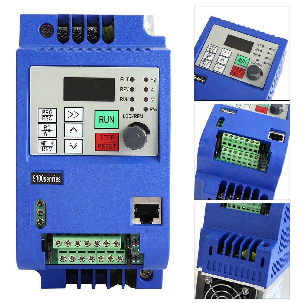 Onduleur VFD, convertisseur de fréquence d'entrée monophasé à Sortie triphasée, 4KW AC380V 10A, contrôleur PID intégré, pour contrôle de Vitesse du Moteur de Broche (VFD-4KW)