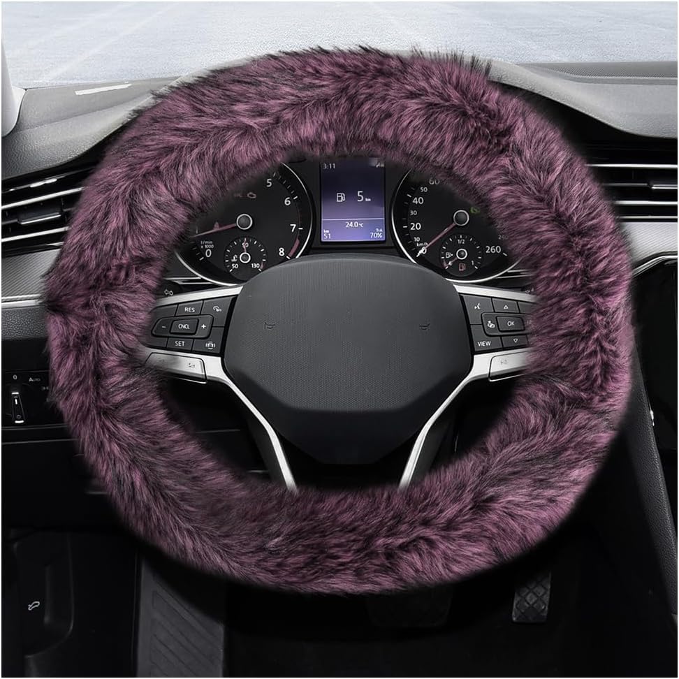 Fluffy Steering Wheel Cover, 15 Inch Soft Microfiber Plush Steering Wheel Decoration, Winter Warm Fuzzy Car Wheel Covers Anti-Slip Protector for Women Men, Car Accessories (Pink)