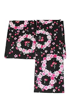 Amazon | [SEIKO MATSUDA] yukata 黒地 ピンク 桜 さくらんぼ 柄