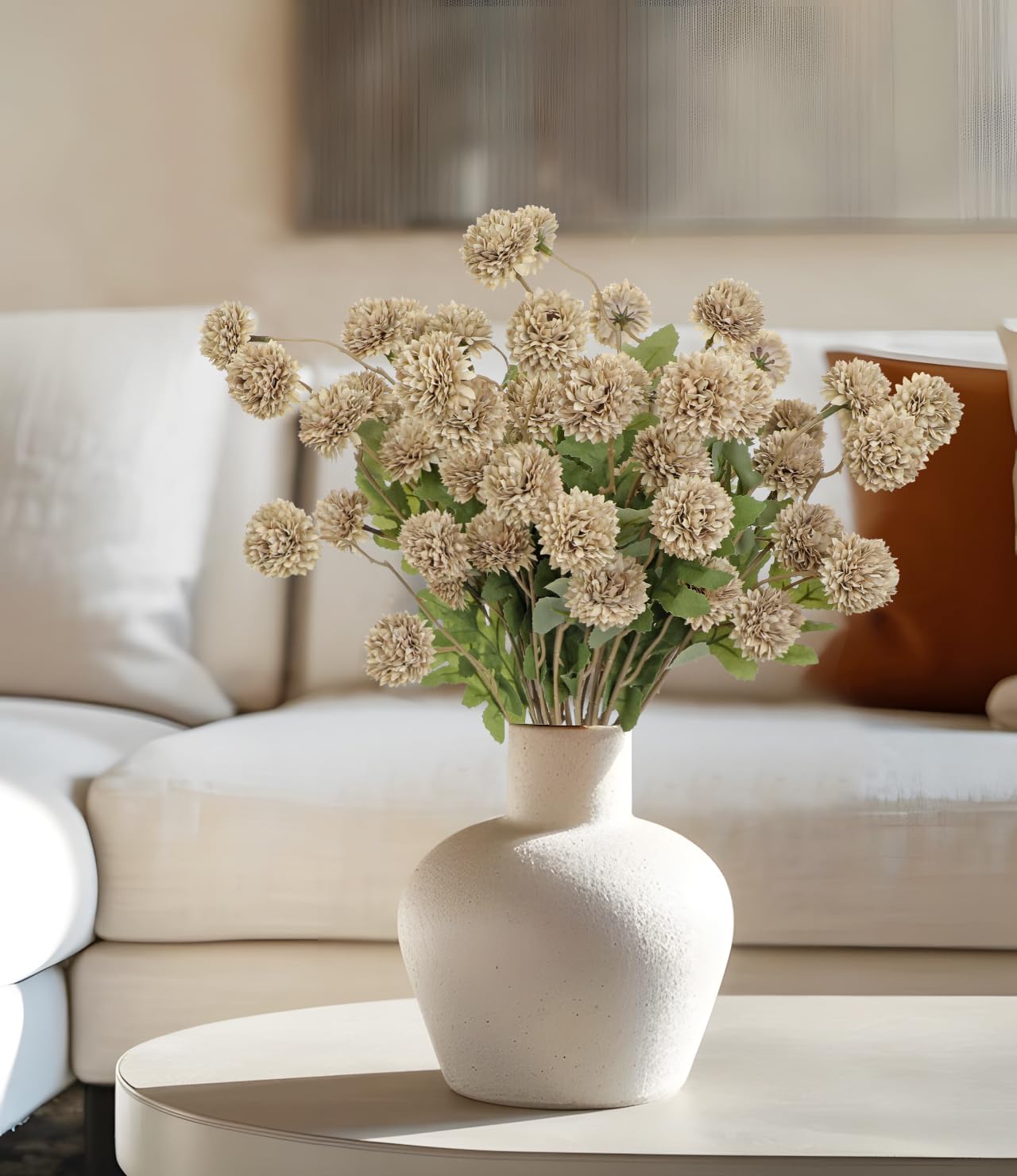 Briful 12pcs Artificial Kiku Mums Flowers – Realistic Silk Pom Pom Faux Chrysanthemums for Home Décor, Wedding Centerpieces, Vase Arrangement, Fall & Spring DIY Decorations, Brown - Image 2