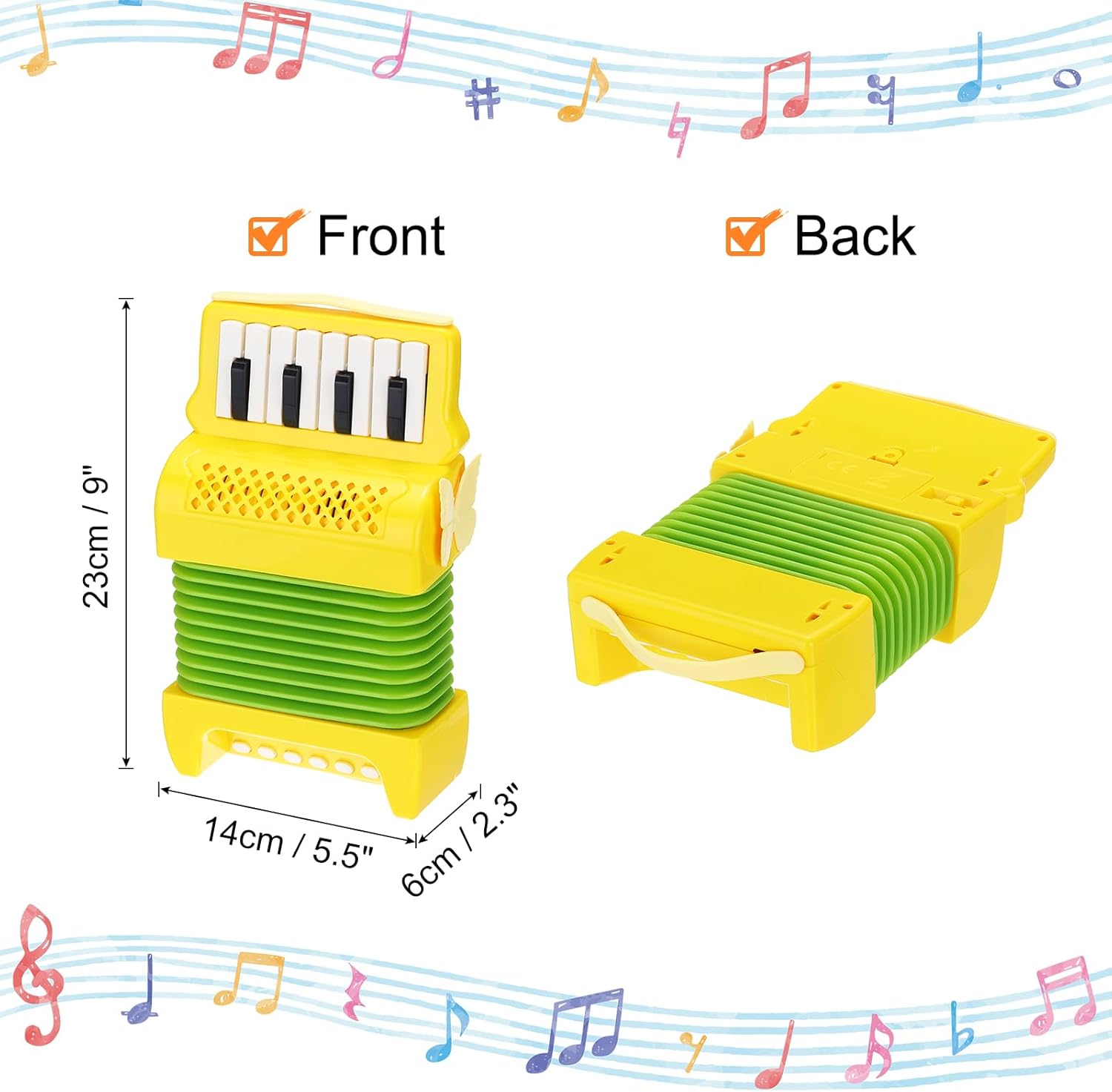 MECCANIXITY Accordion 10 Keys Piano Accordion Mini Musical Instrument Gifts for Adults Beginners Educational, Yellow