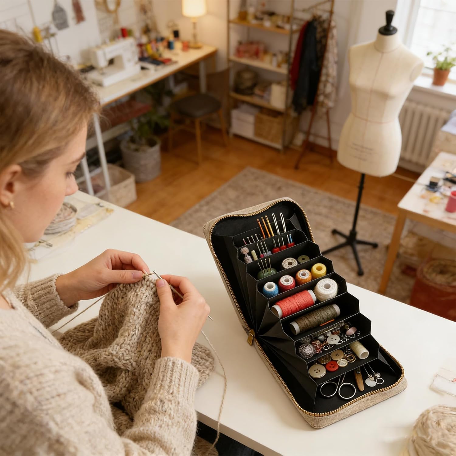 Circular Knitting Needle Case, Portable Thin Multi-Layer Pouch, Knitting Needle Bag Holder Case, for Crochet Hooks Tools Travel Gatherings Crafts