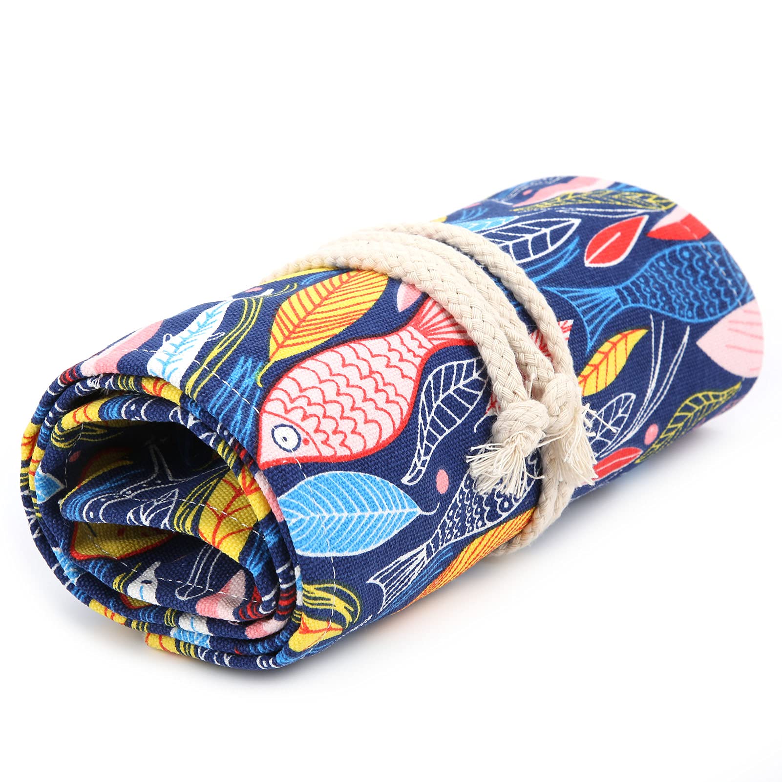 Liyong Fabric Pen Curtain, Watercolor Pattern Convenient Pencil Storage Bag Reel Design Canvas for Friends Students Gift