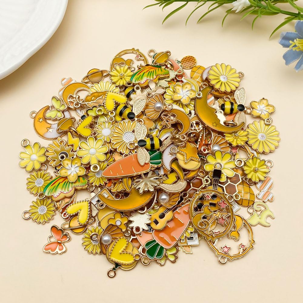 Cute Mixed Charms Assortment - Bees Carrots Moon Stars Guitar with Bright Colors(20Pcs)