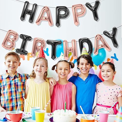 Miniatura 6 de Cartel de globos de feliz cumpleaños, letras de globos negros de Mylar de 16 pulgadas, letrero de cumpleaños, kit de globos de cumpleaños