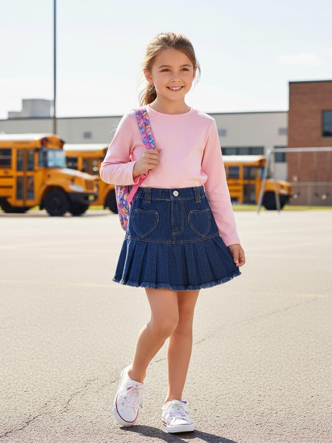 Jean Skirt for Girls Toddler & Kids II Girl's Elastic Waist A Line Mini Denim Skirts - Image 2