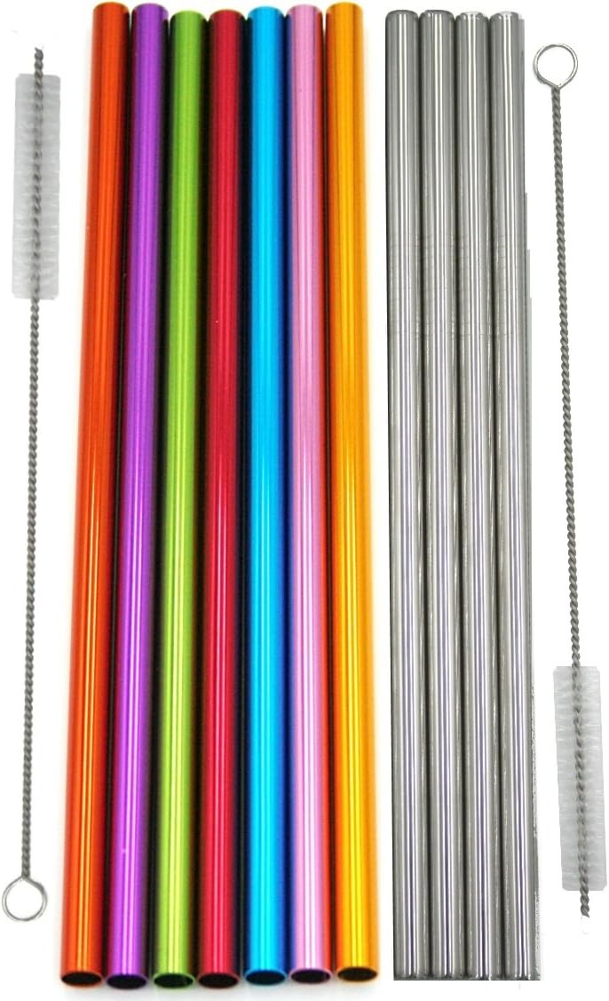 Frijid Colored and Stainless Steel Straws Combo 11-pack