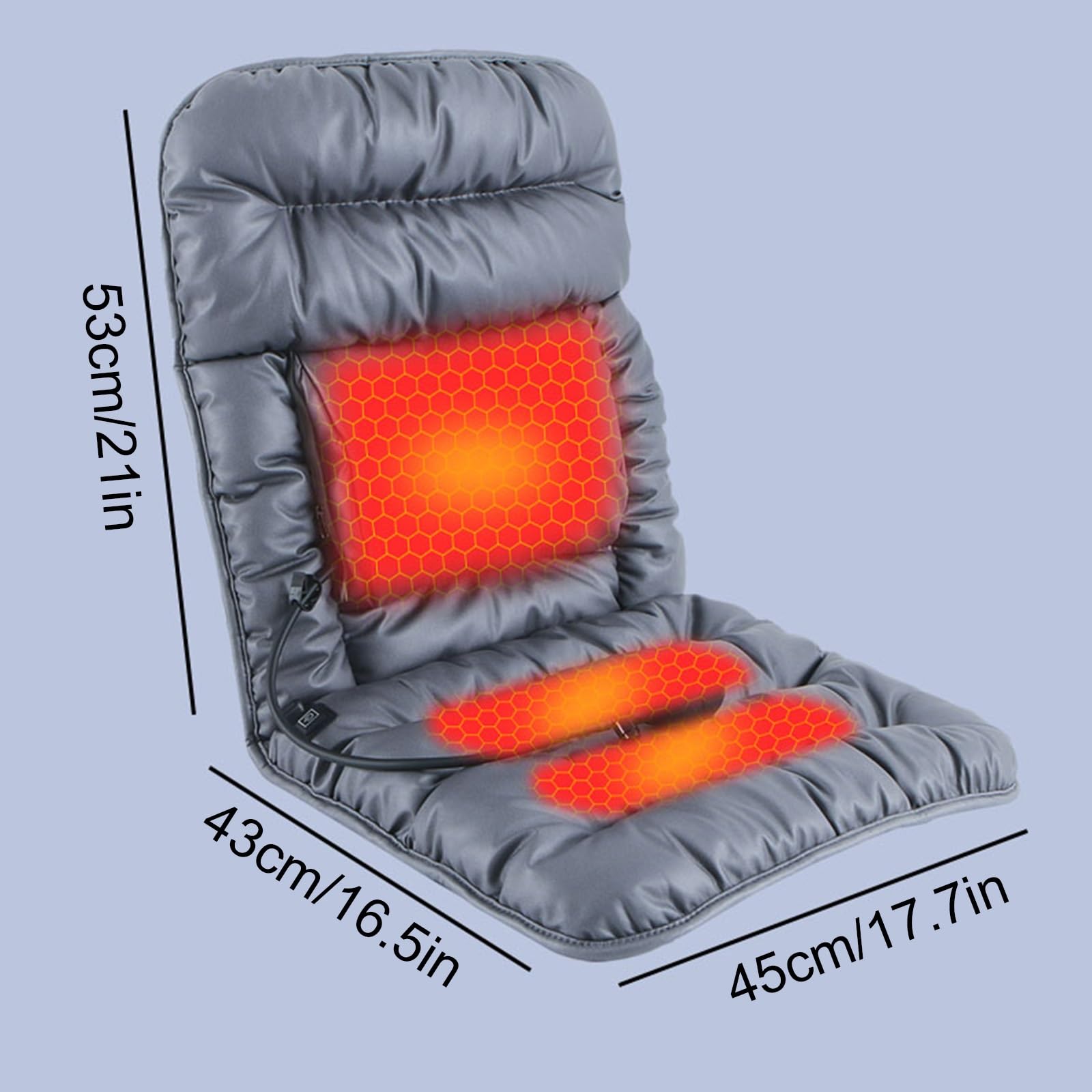 Termoforo Elettrico per Sedia da Ufficio con Supporto Airbag Lombare, Cuscino Termico Elettrico da 12V, Cuscino Riscaldabile con 3 Impostazioni di Temperatura(Gray)