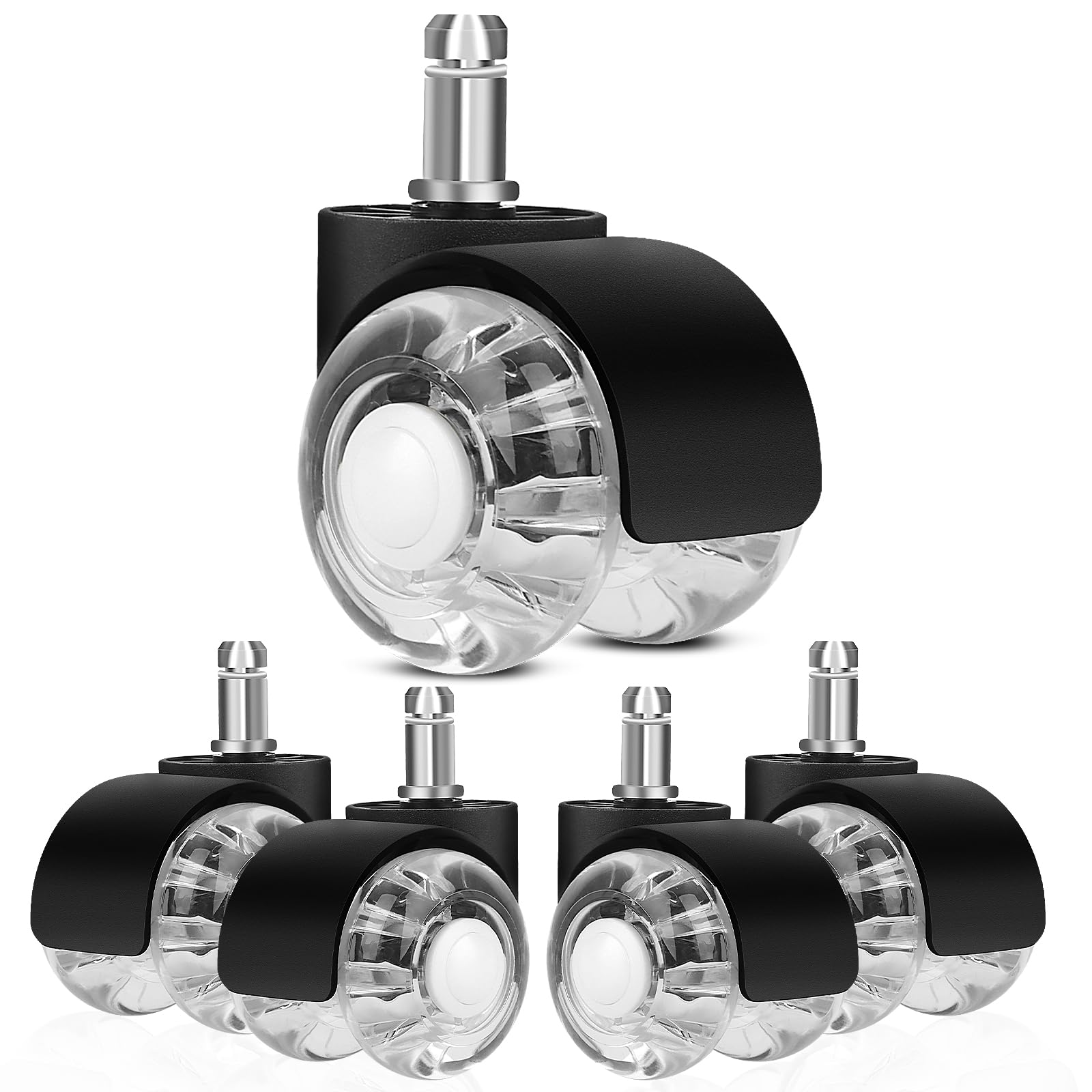 MXTIMWAN Set of 5 Wheels for Office Chair 11 x 22 mm, 360 Degrees Rotation, Wheels for Swivel Chairs, Replacement Wheels for Office Chairs Rubber for Parquet, Carpets, Laminate, Tiles, Black