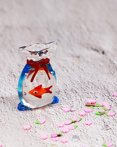 Vista 3 de Pez Dorado en Miniatura de Vidrio, Pequeño Pez Dorado en una Bolsa, Figurina de Pez Rojo de Vidrio para Casa de Muñecas, para Ornamento de Acuario