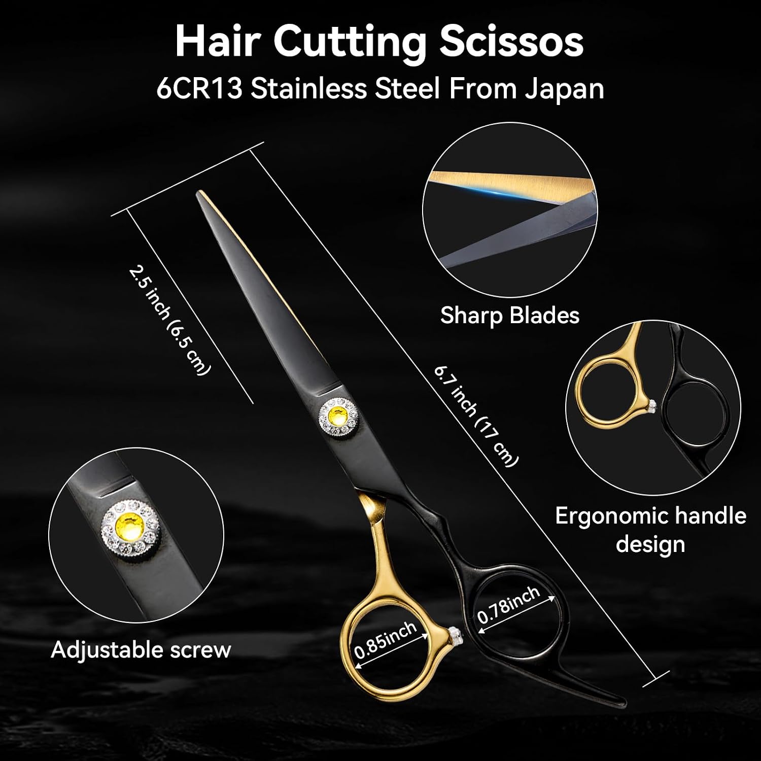 Japanese 6Cr13 Stainless Steel Hair Cutting Scissors Kit, 6” 21-Pcs Barber Scissors Set with Thinning Shears, Sharp No-Pull Blades for Barbers, Cosmetology Students & Home Use