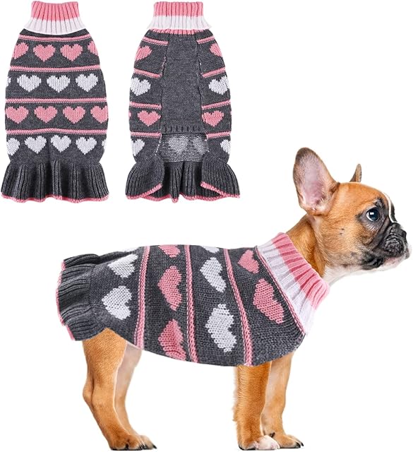 Dog Jumper Dress Dog Sweater Dress Puppy Cat Knit Clothes Warm Pullover Pet Sweater Soft Winter Cat Warm Clothes Winter Pet Knitsweater Turtleneck Dog Sweater for Female Dogs (L)