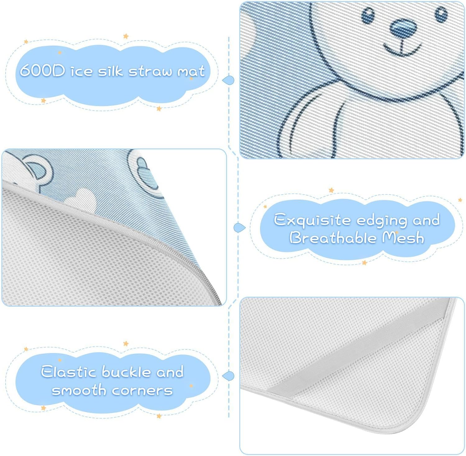 Cartoon Bear Heart Blue Cooling Baby Mattress Protector pad 28" x 52" Washable Pads for beds for Baby&Toddler