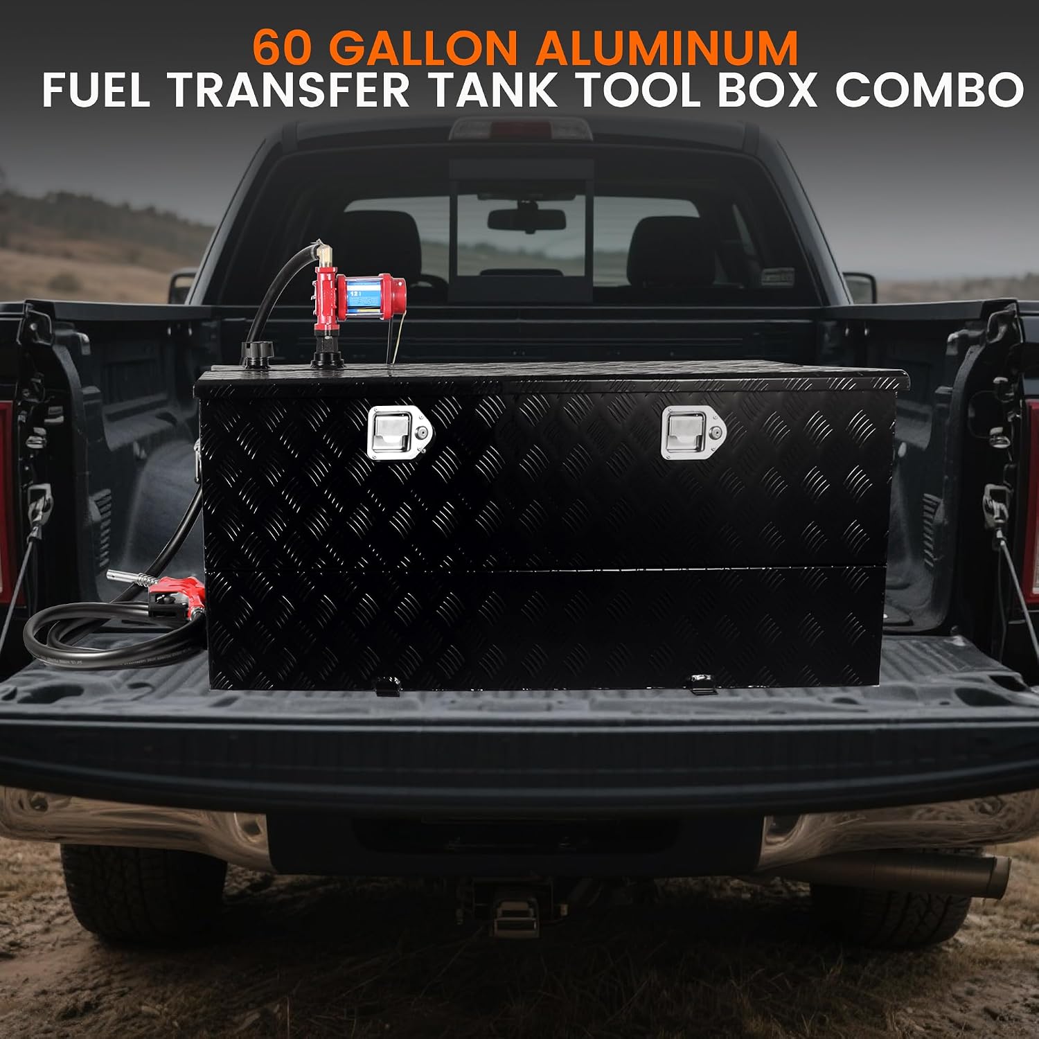 60 Gallon Aluminum Combo Transfer Tank Tool Box with 12 GPM Fuel Transfer Pump Black