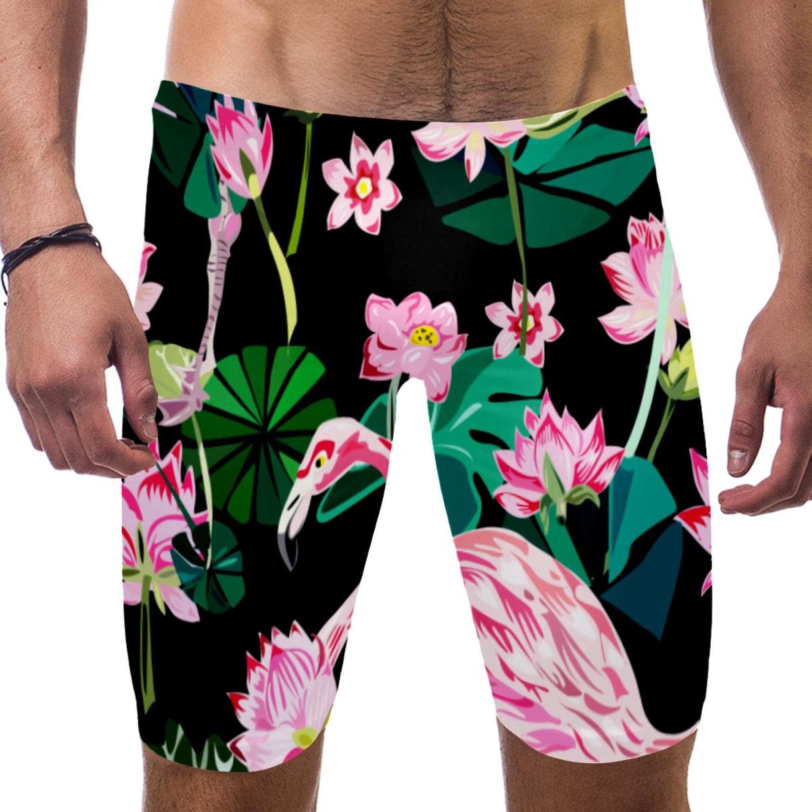 Bañador largo de hombre con estampado de flamenco negro talla XL para natación 7