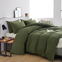 Vista 2 de Jane yre Funda de edredón verde Queen 100% microfibra cepillada de 3 piezas, tamaño Queen, funda de edredón verde oscuro, 1 funda de edredón + 2