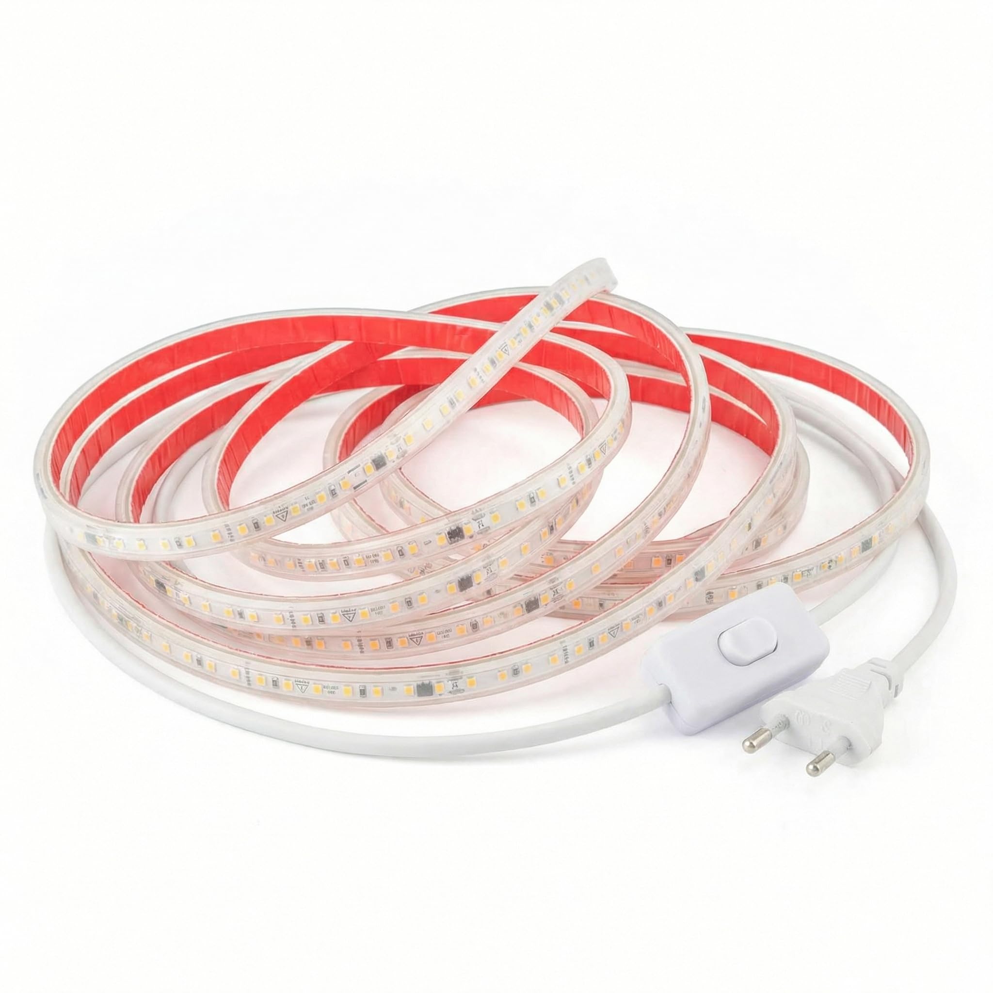 Outdoor LED Streifen 230V Warmweiß 5M Selbstklebend, SMD 2835 120 LEDs/m, 230V LED Strip für Garten & Fassade, IP67 Wasserdicht Lichtband (Warmweiß, 5 m)