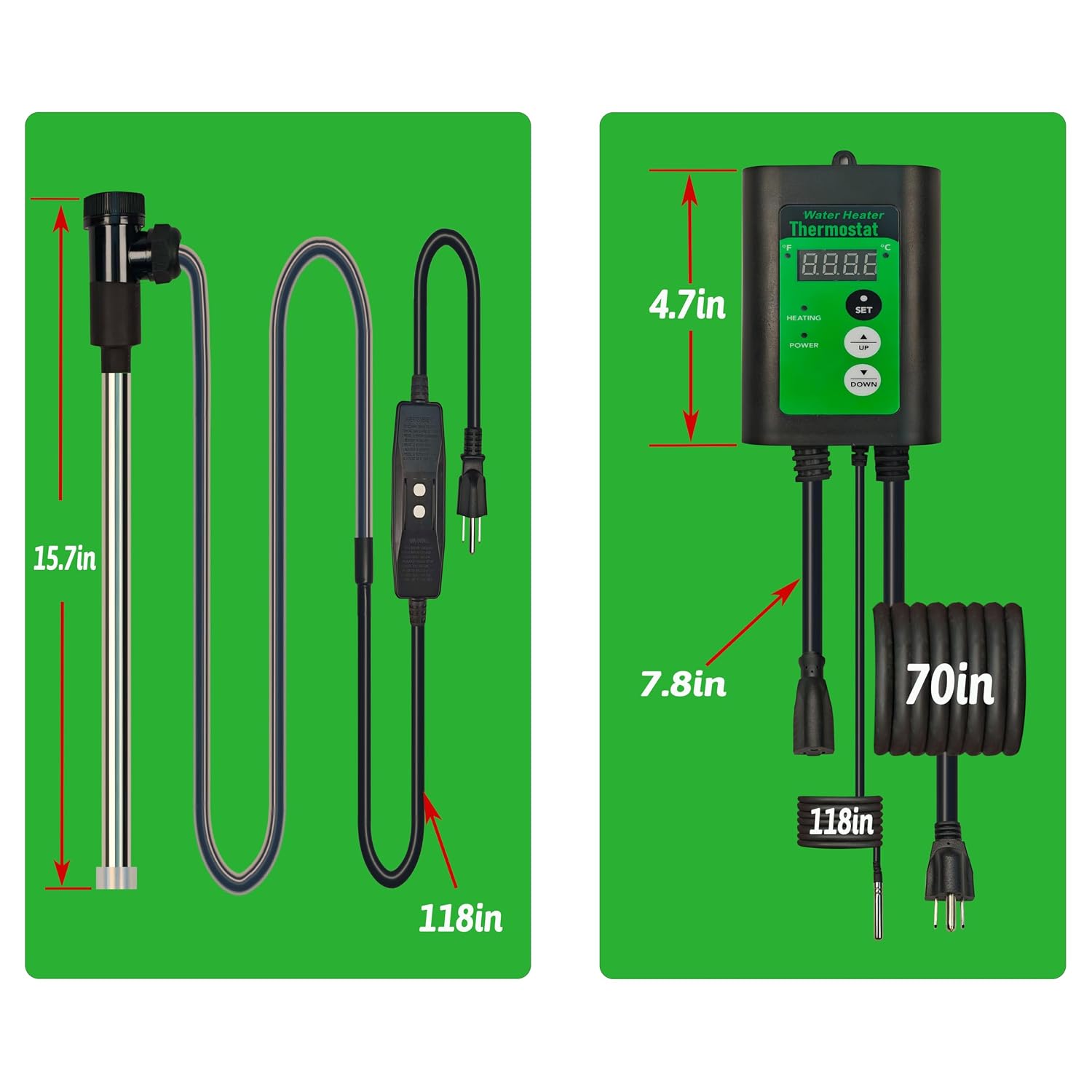 1500W Immersion Water Heater with Temp Control & GFCI to Tub&Various Pools | Portable Fully Submersible Heater for Inflatable/Swimming/Baptismal/Above Ground/Inground Pool, Baptistry, Bathtub & Spa etc