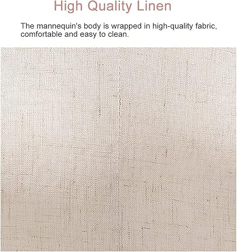 Miniatura 2 de YHdtUO Torso corporal femenino con base y brazos de madera, forma de vestido de maniquí para mujer en altura ajustable con cabeza de tela, estante