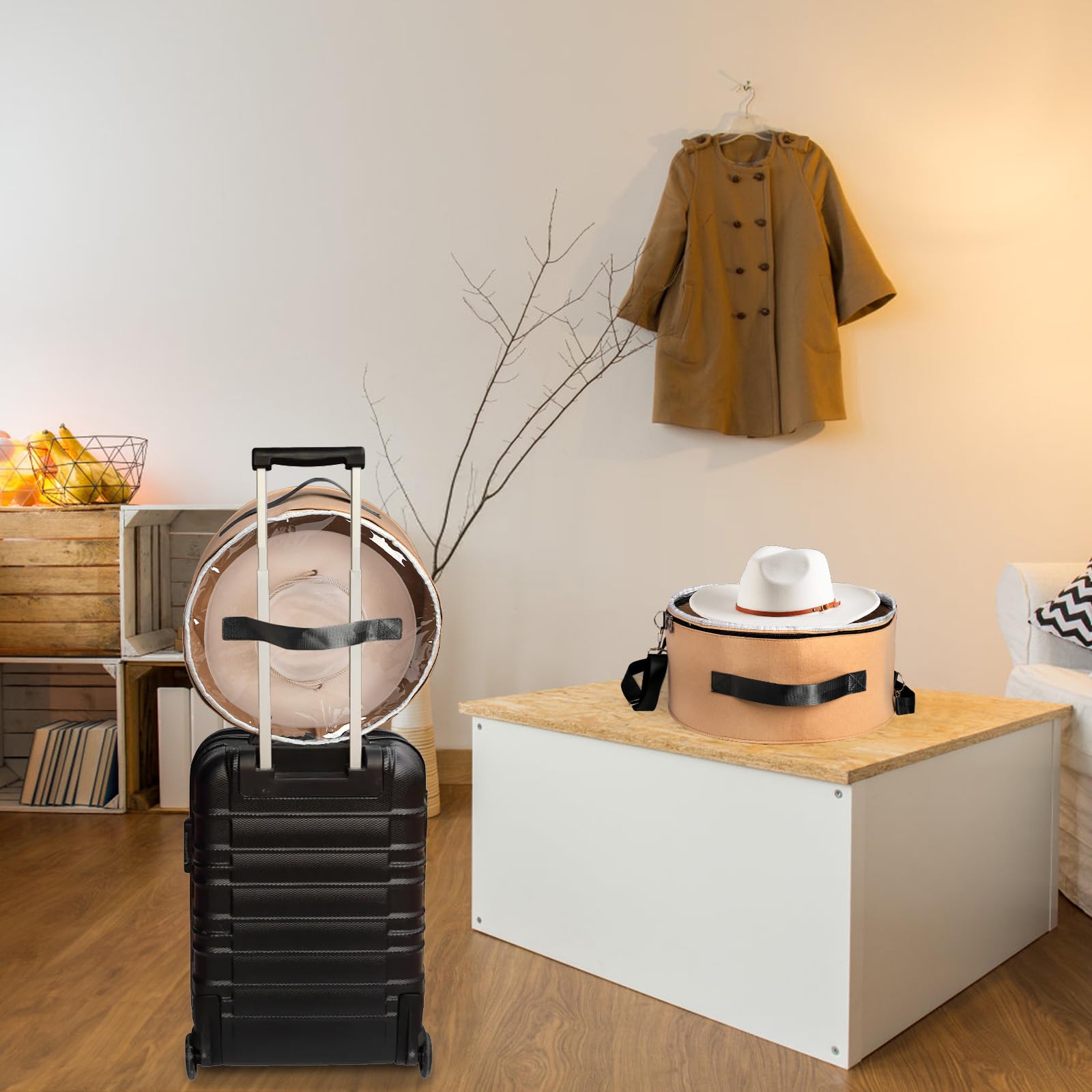 POCHY Hat Box Hat Storage Box With Lid, Large Round