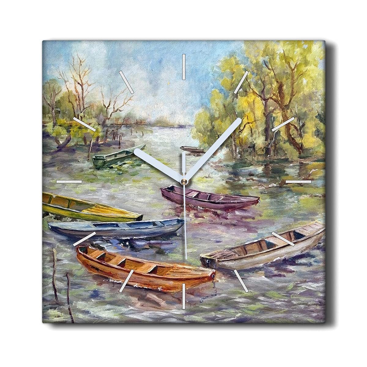 Horloge sur toile décoration murale le salon 30x30cm paysage lac