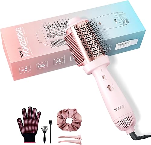 Miniatura 9 de NOVUS - Cepillo secador de pelo 4 en 1 y alisador de cabello, moldeador de aire caliente iónico con barril de titanio, voluminizador para suavizar