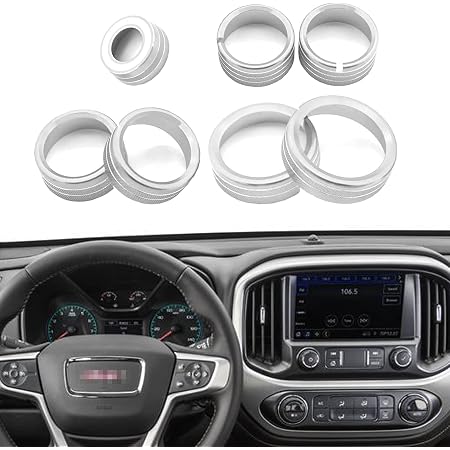 AC Radio Knob Covers For Dodge Ram 2019-2021 - Silver Aluminum Alloy Control Button Trim Rings (5 Pcs)