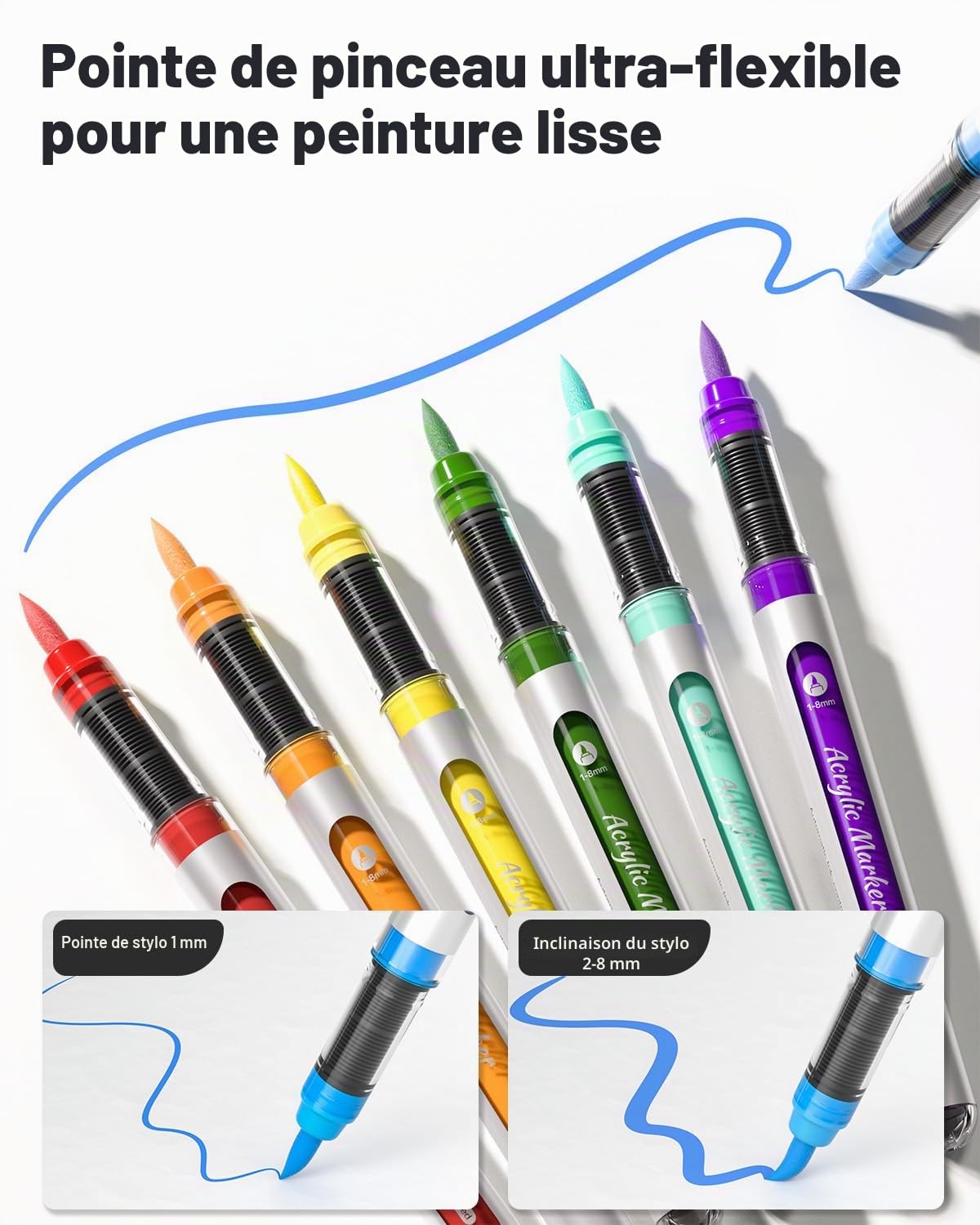 JusArt Lot de 72 marqueurs de peinture acrylique avec sac en toile – Stylos de peinture à base d'eau sans bavure avec contrôle automatique de l'encre – Marqueurs pinceaux imperméables pour roche, bois