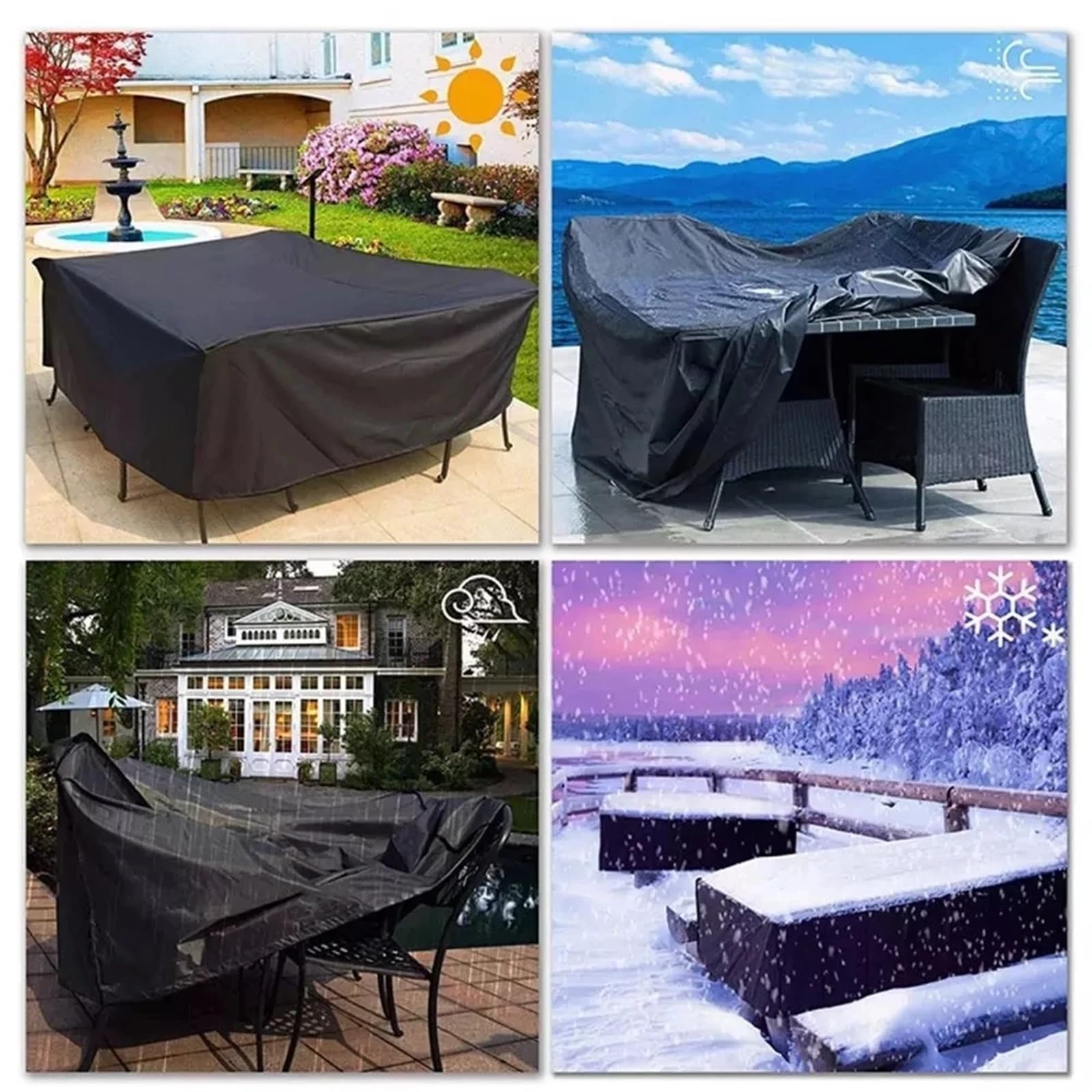 Coperture per mobili da esterno, Copertura for mobili da esterno antivento 210D rettangolare, argento nero, dimensioni multiple(Black,200x160x80cm)