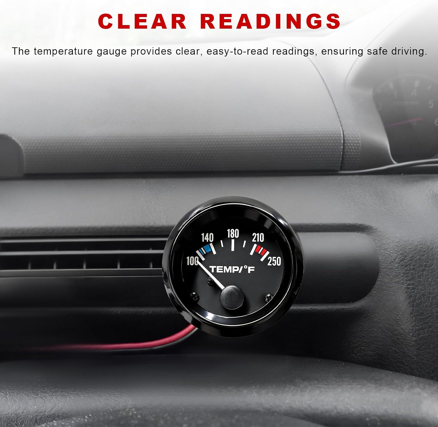 Water Temp Gauge, 2.3" 57mm 100-250℉ Automotive Water Temp Thermometer with LED Backlight, DC 12V Coolant Temperature Gauge Kit with Sensor for Cars Trucks Marine Boats