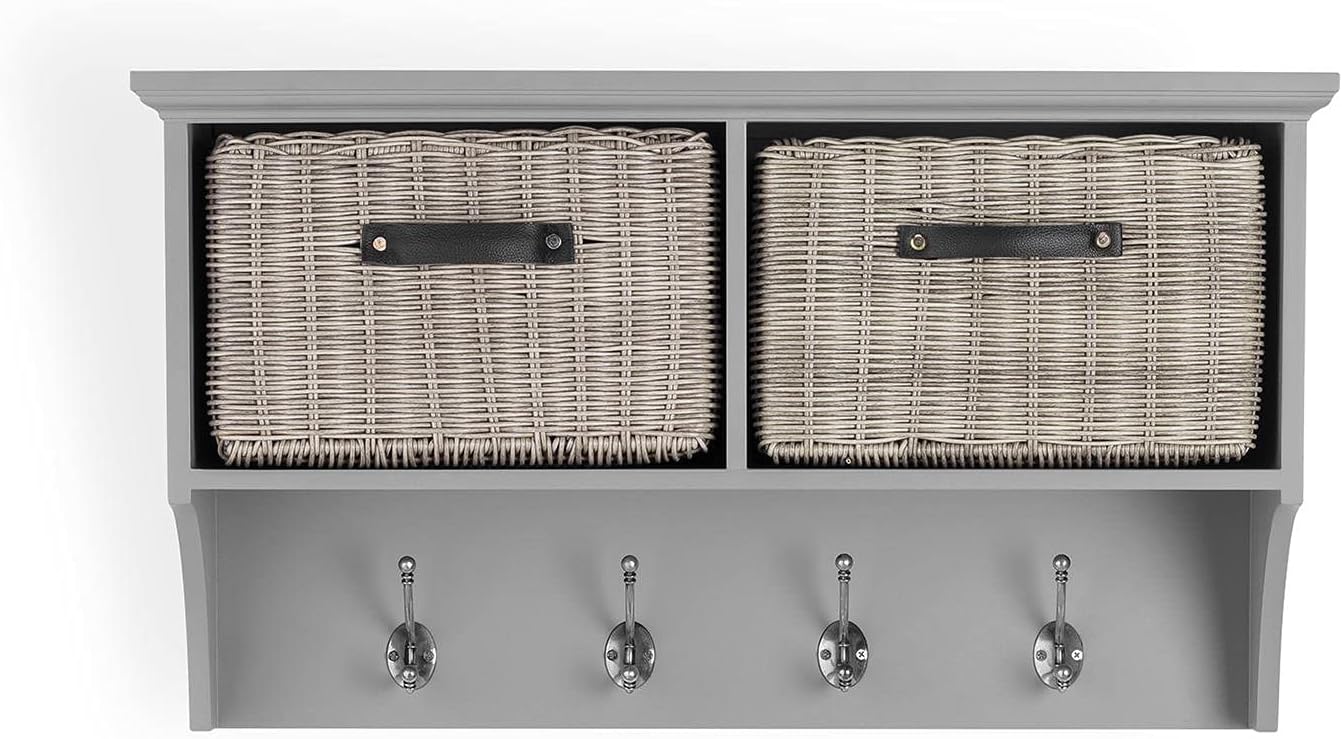 Tetbury dove grey hanging shelf with strong washable storage baskets