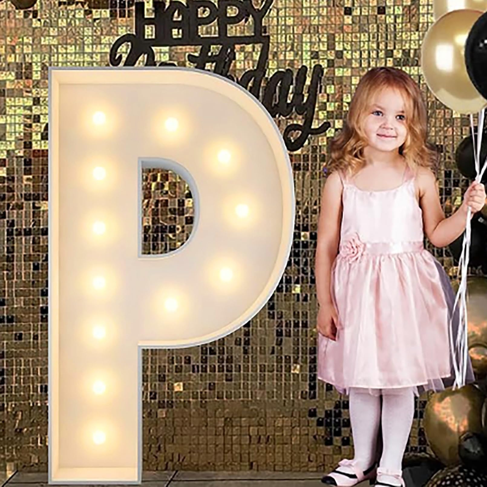 Hbbursts Girls P Alphabet Led Lights, 2.3/3.3/4Ft Large Words Marquee Cardboard Letters Lamps For Birthday Graduation Arty Decorations Wedding Home Decoration(,100Cm/3.3Ft)