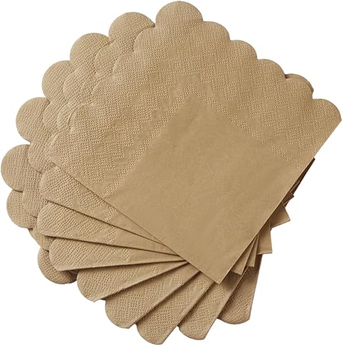 Miniatura 103 de Paquete de 100 servilletas de cóctel de 2 capas con bordes festoneados plegadas de 5 x 5 pulgadas, servilletas desechables para cena, boda, fiesta