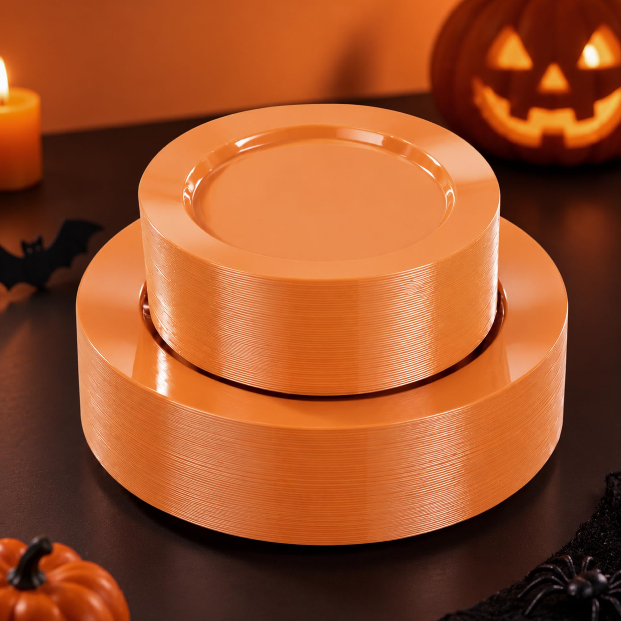 Goodluck 120PCS Orange Plastic Plates, Heavy Duty Orange Plates