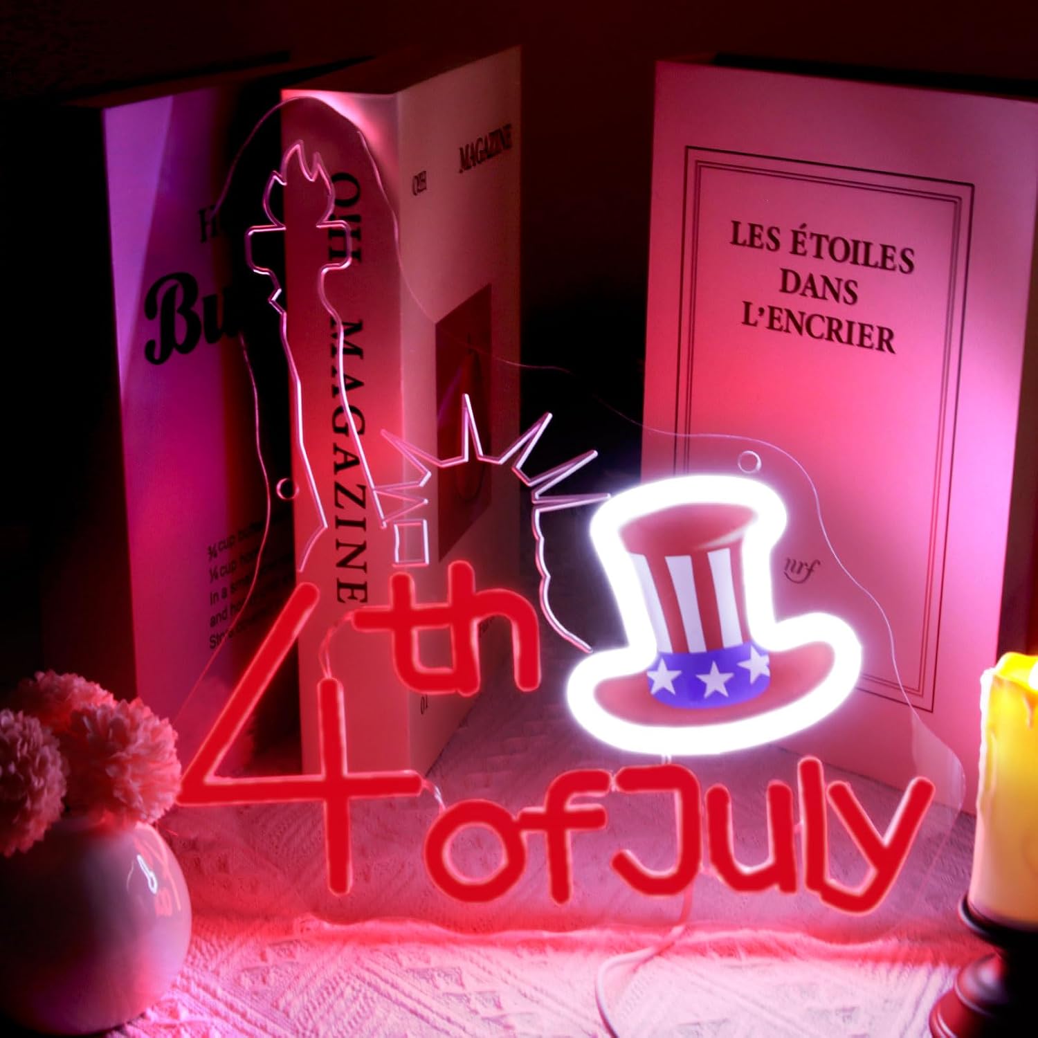 Party In The Usa Neon Sign, 4th Of July Neon Light LED Independence Day Sign, for Patriotic Memorial Day Party Man Cave College Dorm Bedroom Living Room Bar(16.5 * 6.7 In)