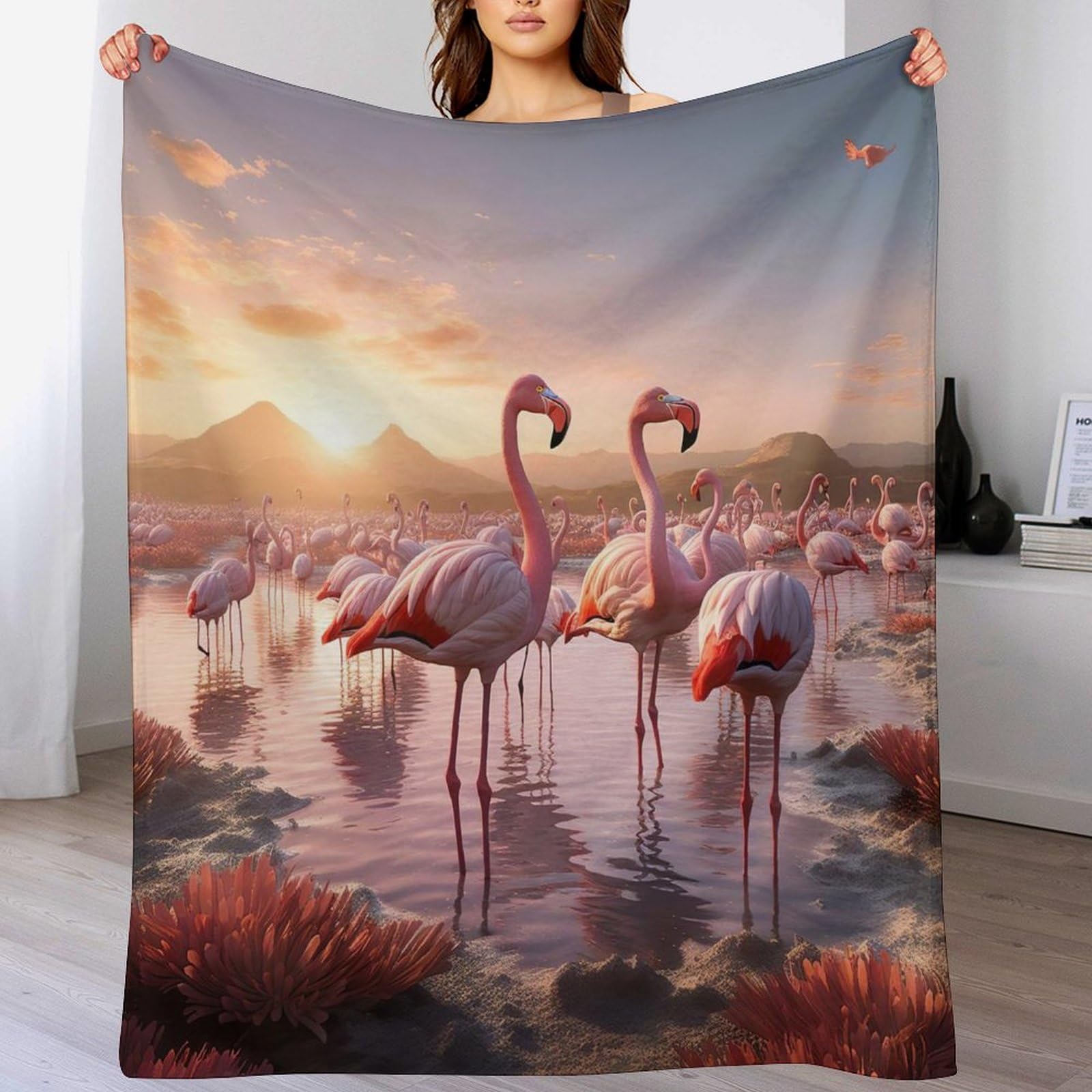Jeté de canapé et couverture en flanelle Flamant 150x200 cm