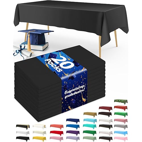 Pureegg Plastic Table Cloth - 20 Packs, Decorative Table Cloth for Rectangle Table, 54''×108'' Tablecloth, Disposable Plastic Tablecloth for Parties, Leakproof, Black
